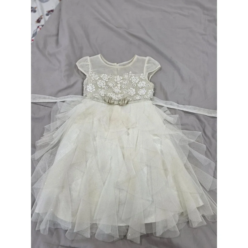 Jona Michelle Girl's White‎ Flower Girl Dress Special Occasion Party Size 6